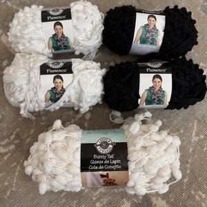 Loops And Threads Flamenco White and Black Yarn Bundle with one Bunny Tail Yarn